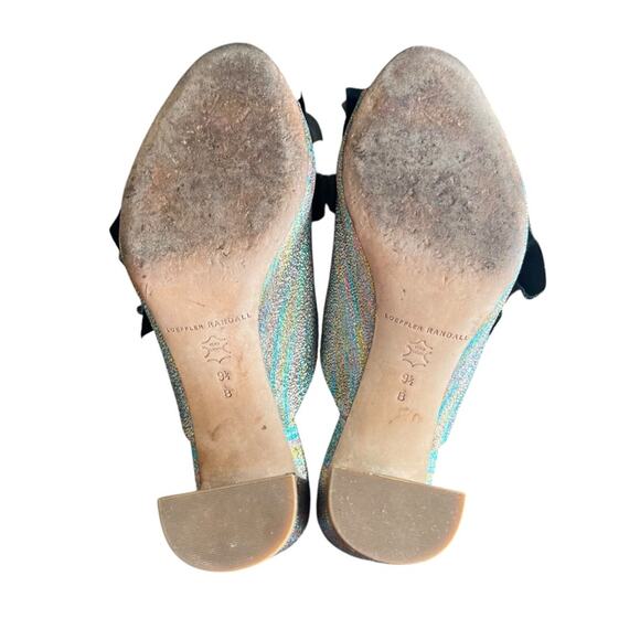 Loeffler Randall Esme Rainbow Ruffle Slide Open Toe Metallic Block Heel Sandals - Picture 10 of 12